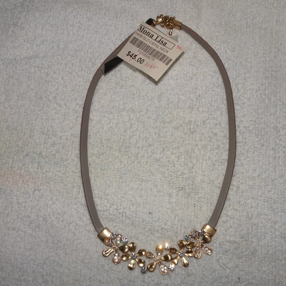Mona Lisa Leather Gold Crystal Necklace